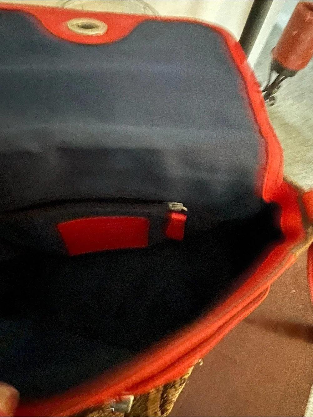 Vintage Coach Colorblock Navy and Coral Crossbody with Tan Sides